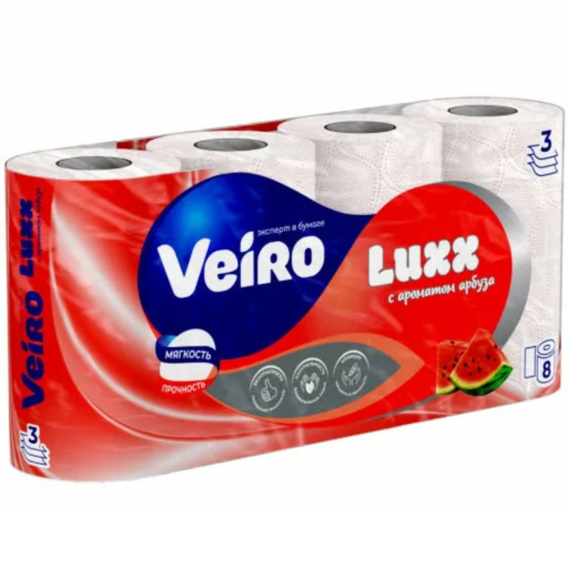 Viero Luxoria туалетная бумага  белая Арбуз 3 слоя/8 рулонов арт.5С38